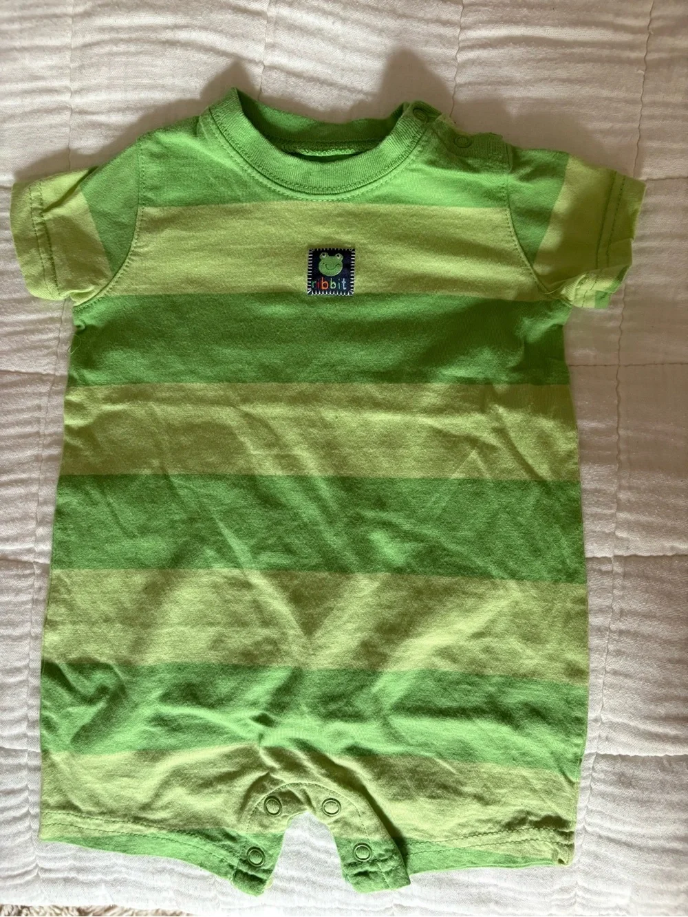 Carter's Lime & Grass Green Striped Tee with Frog Patch